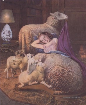 Jeune fille allongée en mouton Salvador Dali Peinture à l'huile
